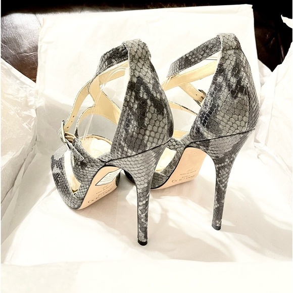 Jimmy Choo wrap around strappy Glitter animal print peep Pumps, Grey black EU39 - Picture 7 of 9